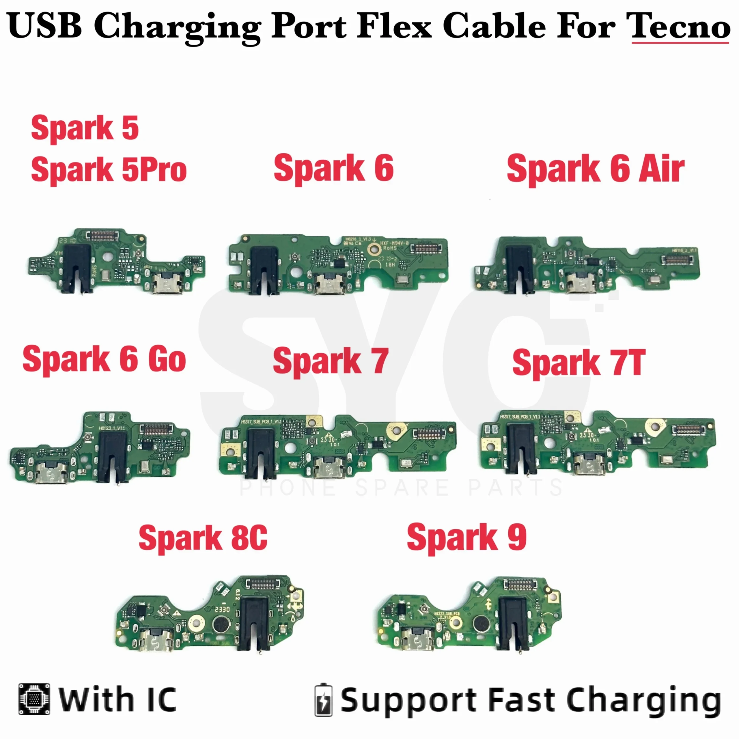 Tecno Spark 7 6 Air Go USB Charging Dock Board Port Connector Flex Cable for Spark 8 8C 8P 9 9T 10C KE5 KG5K - Image 1