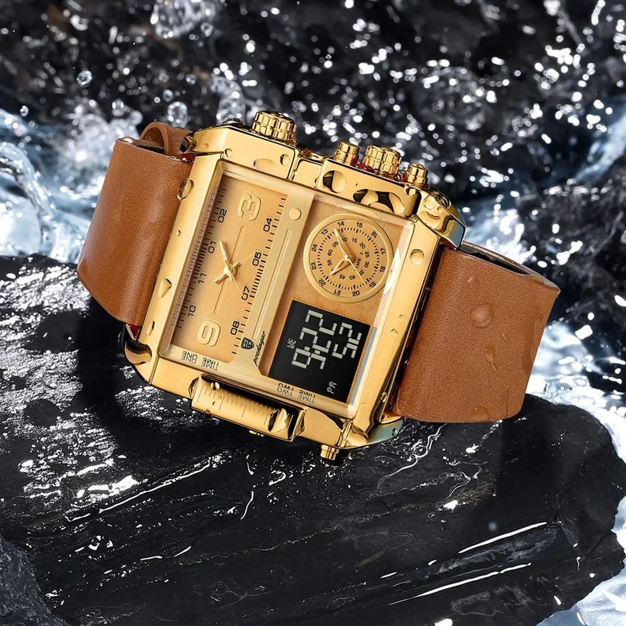 Luxury Man Wristwatch Rectangle Waterproof Luminous Day Week Men Watch Digital Multifunction Men