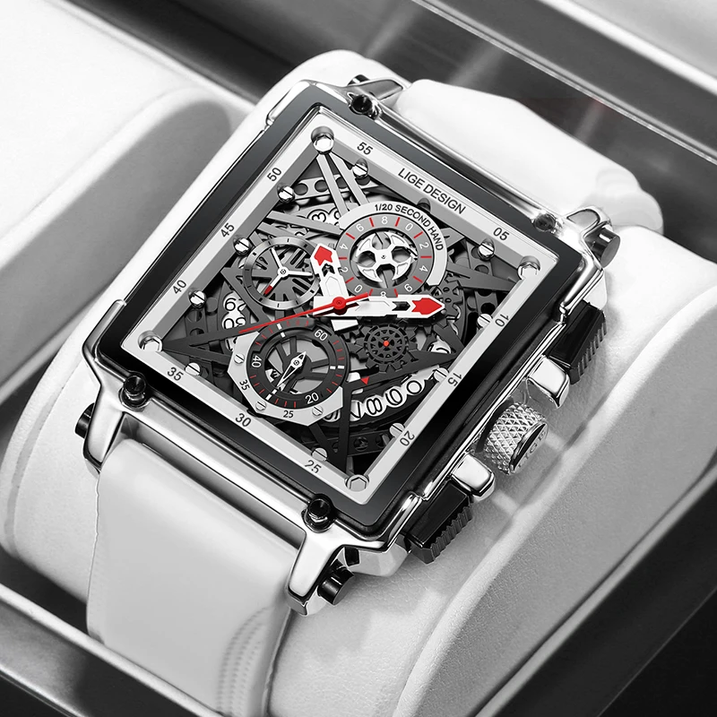 LIGE Luxury Men Watch Business Square Watch Chronograph - Image 11