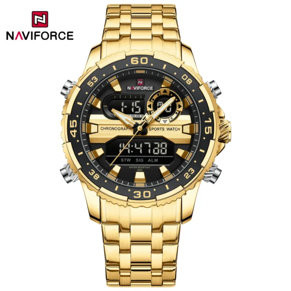 NAVIFORCE NF9234 Black Gold Men Wrist Watches Sport Waterproof Stainless Steel Strap