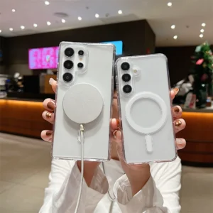Samsung Galaxy S25 S24 S23 Ultra S22 plus S21 FE A16 A15 A35 A55 Clear Acrylic Slim Cover Magsafe Magnetic Charge Phone Case