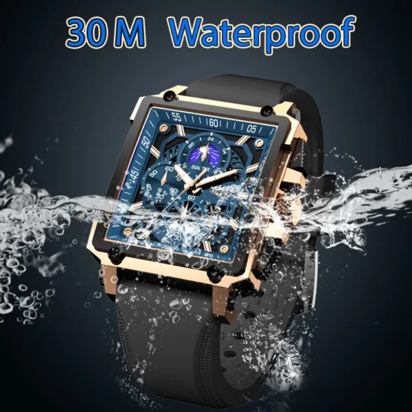 LIGE Mens Watches Hollow Square Sport Watch Silicone Strap Waterproof