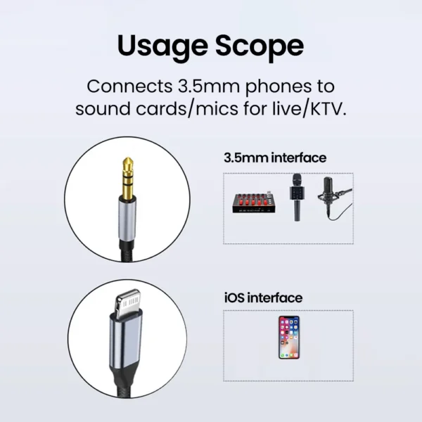 3.5Mm Jack Audio Cable Male to Lightning Aux Cable for Iphone