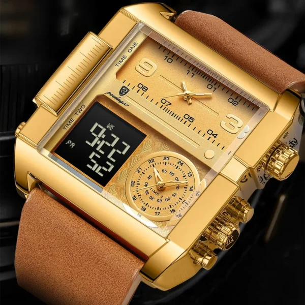 Luxury Man Wristwatch Rectangle Waterproof Luminous Day Week Men Watch Digital Multifunction Men'S Watches Quartz