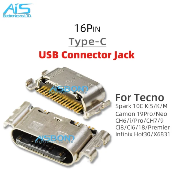 Charging Port Jack Socket Charger Connector Dock for Tecno Spark 10C Ki5 Ki5K Ki5M Hot30 X6831 Camon 19Pro CH6 CH7