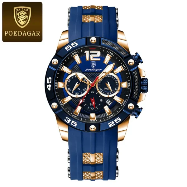 POEDAGAR Silicone Strap Sport Men'S Watch Luxury Stopwatch Waterproof Military Wristwatches
