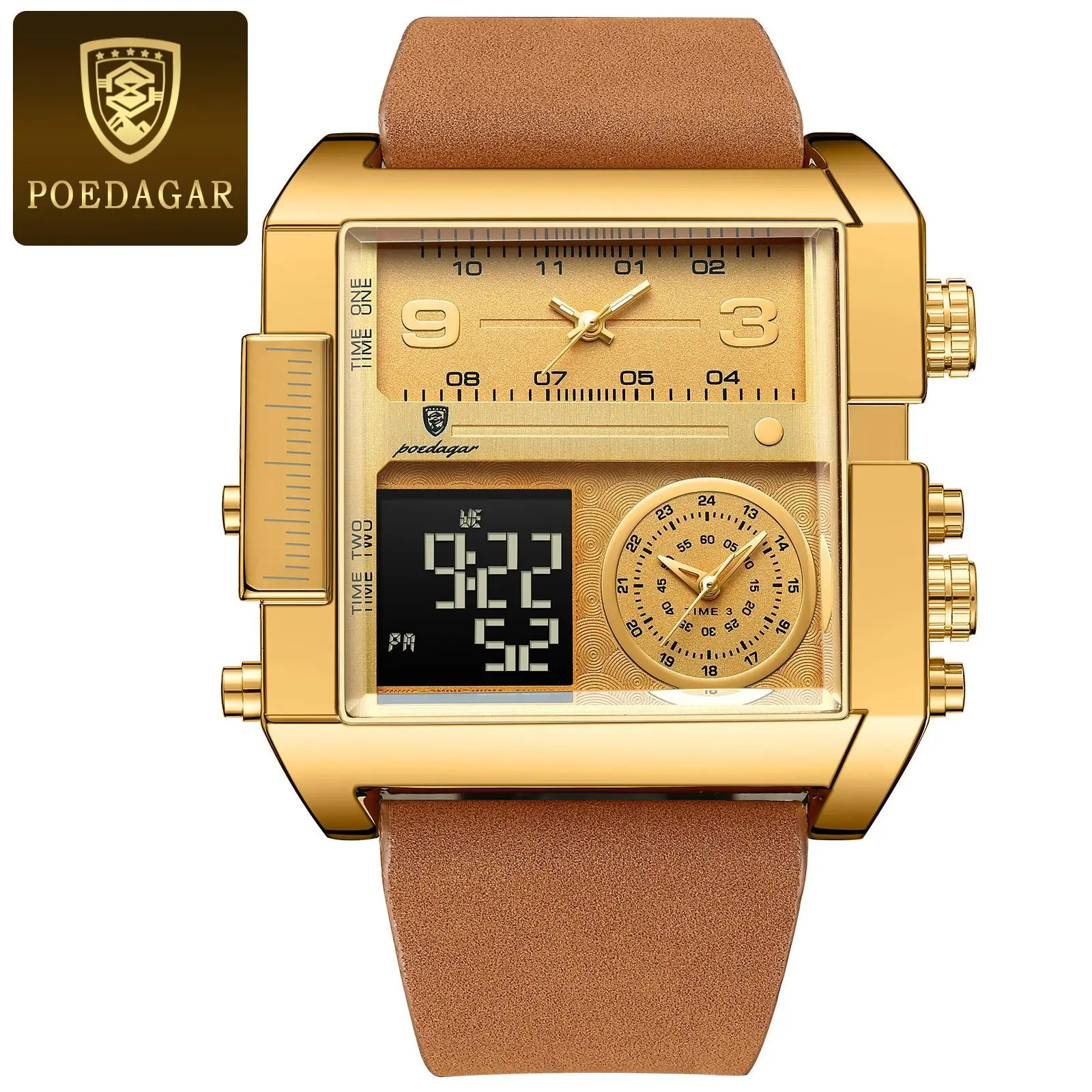 Luxury Man Wristwatch Rectangle Waterproof Luminous Day Week Men Watch Digital Multifunction Men