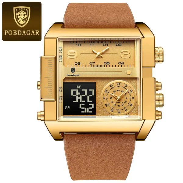 Luxury Man Wristwatch Rectangle Waterproof Luminous Day Week Men Watch Digital Multifunction Men'S Watches Quartz