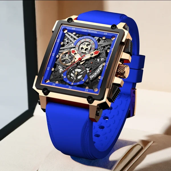 LIGE Luxury Men Watch Business Square Watch Chronograph