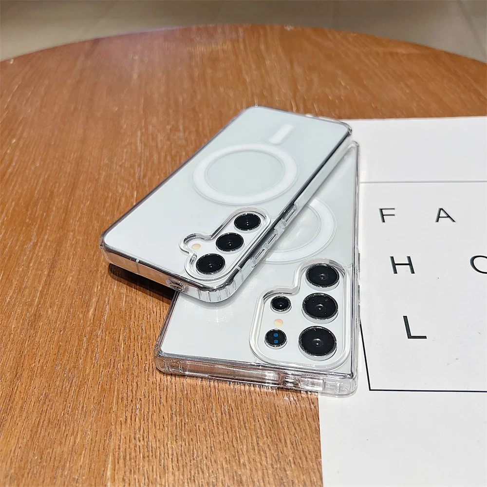 Samsung Galaxy S25 S24 S23 Ultra S22 plus S21 FE A16 A15 A35 A55 Clear Acrylic Slim Cover Magsafe Magnetic Charge Phone Case - Image 4