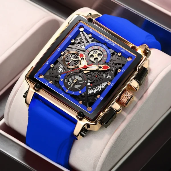 LIGE Luxury Men Watch Business Square Watch Chronograph