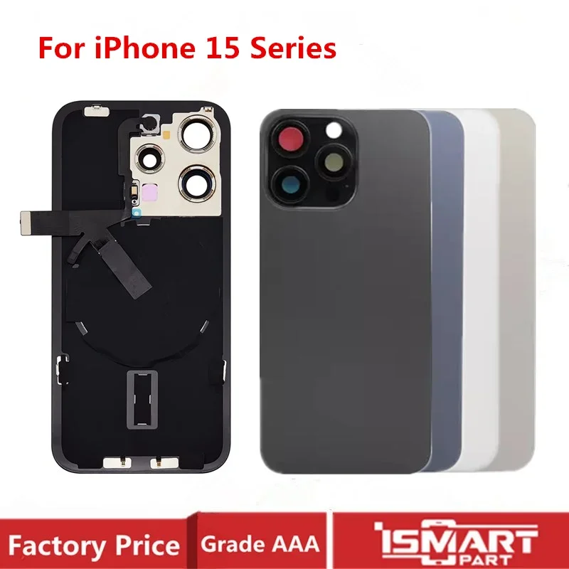 Iphone 15 Pro Max 15 plus Back Glass Cover Rear Case Door Housing with Wireless Flex Cable Metal Plate Replacement - Image 5