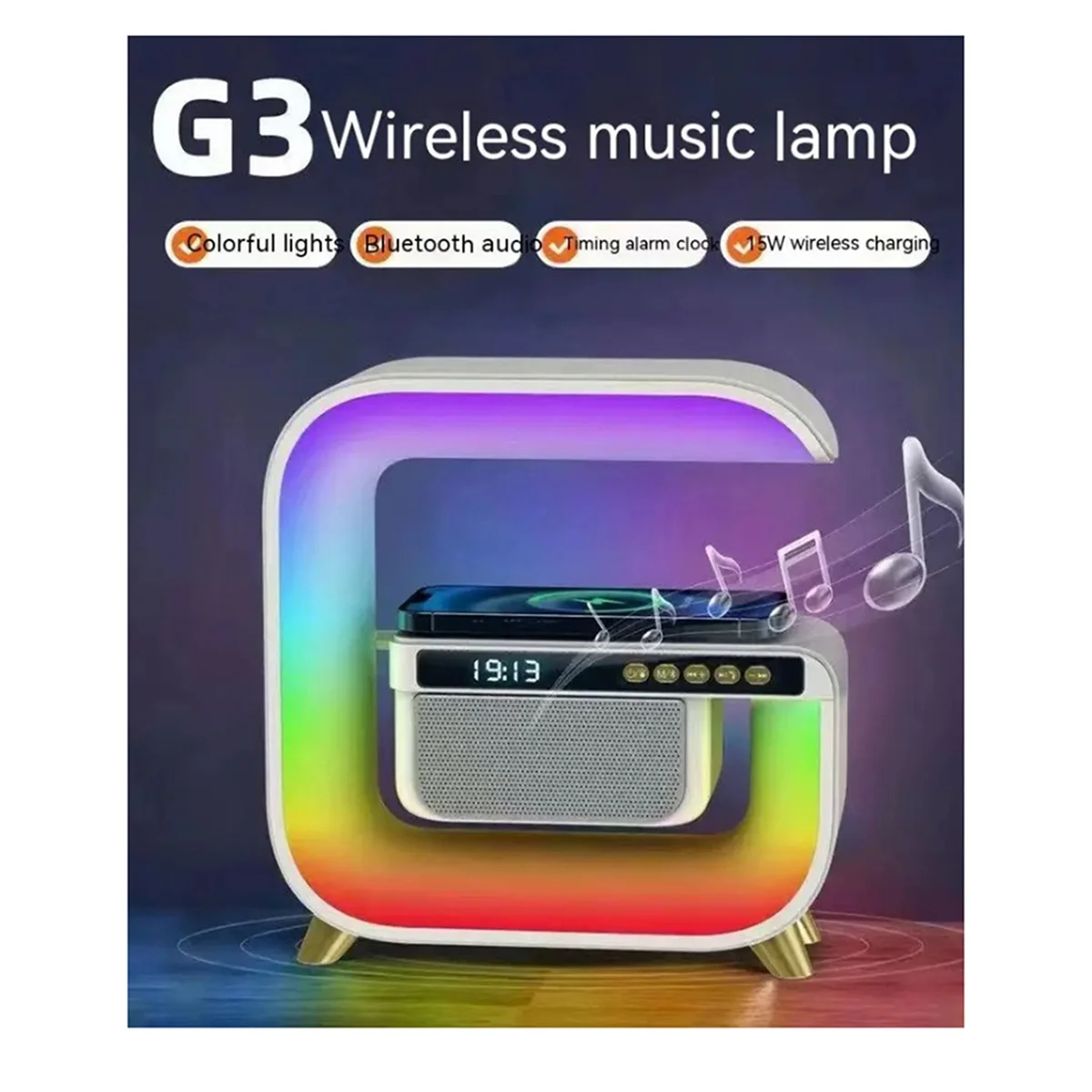 XM-G3 Bluetooth Speaker Alarm Clock 15W Wireless Charging Colorful Light - Image 1