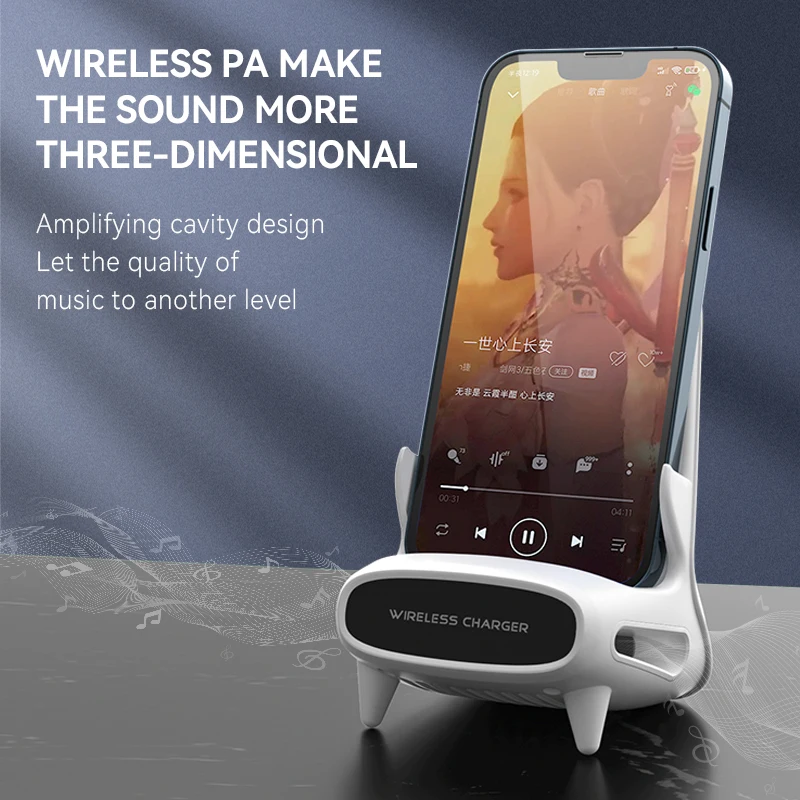 15W Wireless Charging Stand Holder Magnetic Charger with Speaker - Image 3