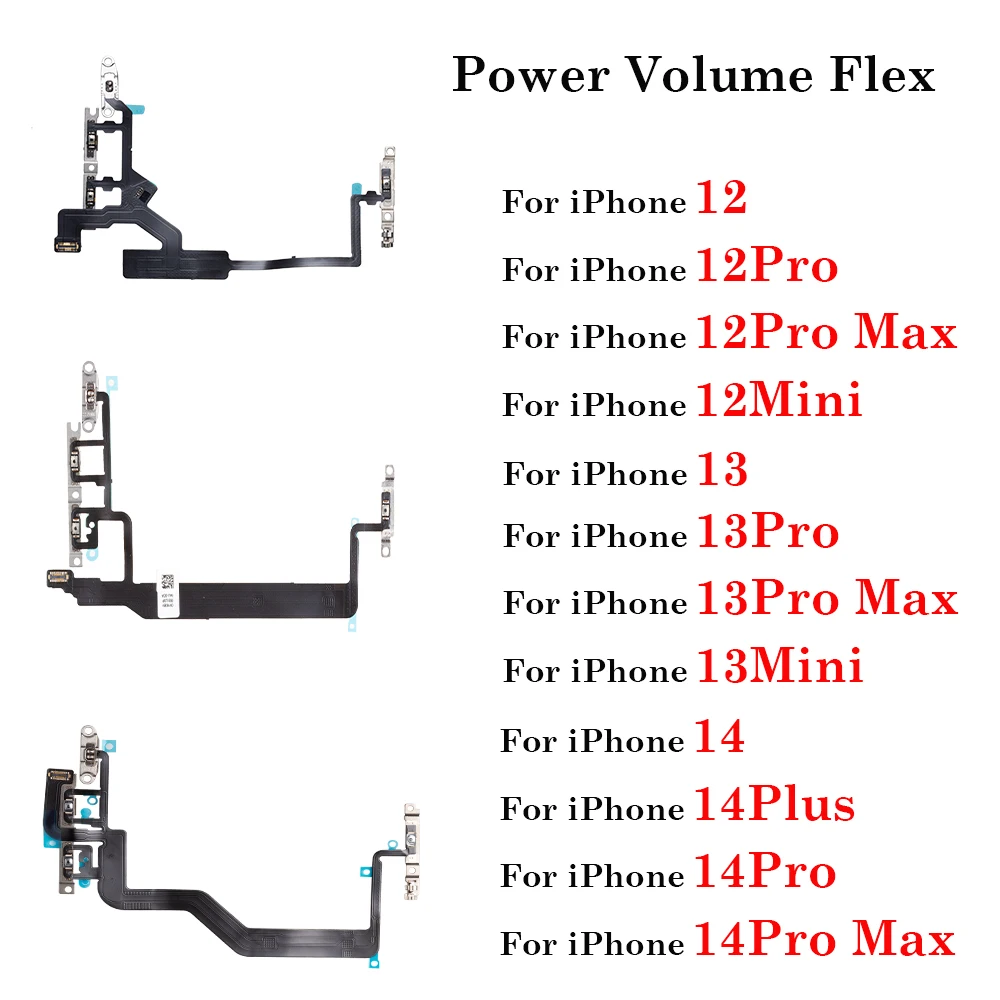 Iphone 12 13 14 plus Pro Max Mini Power on off Volume up down Switch Side Button Flex Cable - Image 1