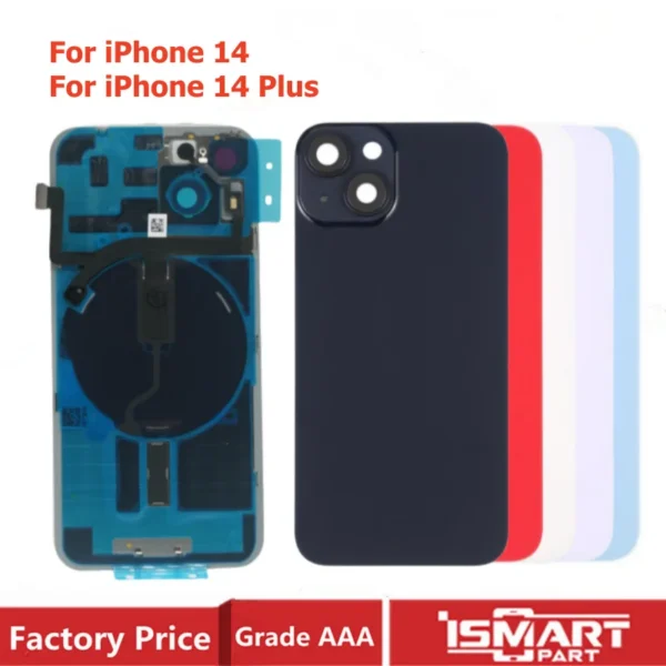 Iphone 14 / for Iphone 14 plus Rear Case Door Housing Back Glass Cover with Wireless Flex Cable Metal Plate Replacement