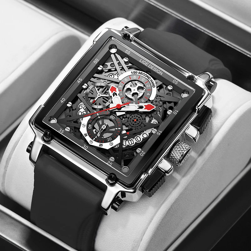 LIGE Luxury Men Watch Business Square Watch Chronograph - Image 24