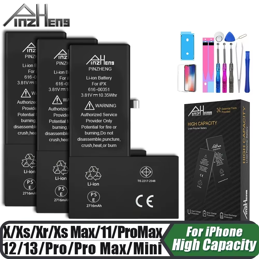 PINZHENG Battery for Iphone X XR XS 11 12 13 Mini Max Pro Promax Real High Capacity Replacement Bateria Warranty One Year - Image 2