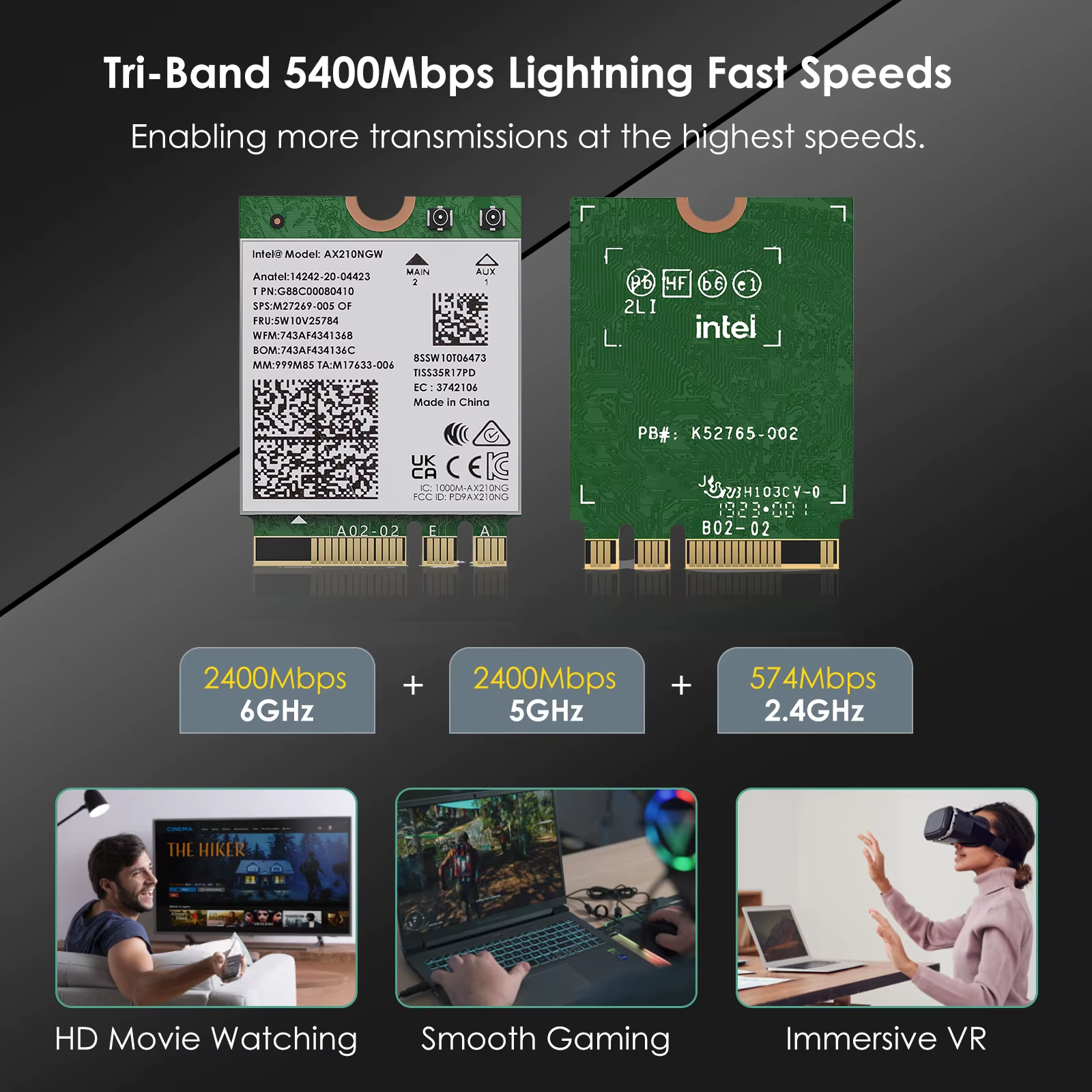 Wifi 6E Wireless Card Intel AX210 Tri-Band 5400Mbps Network Adapter Bluetooth - Image 2