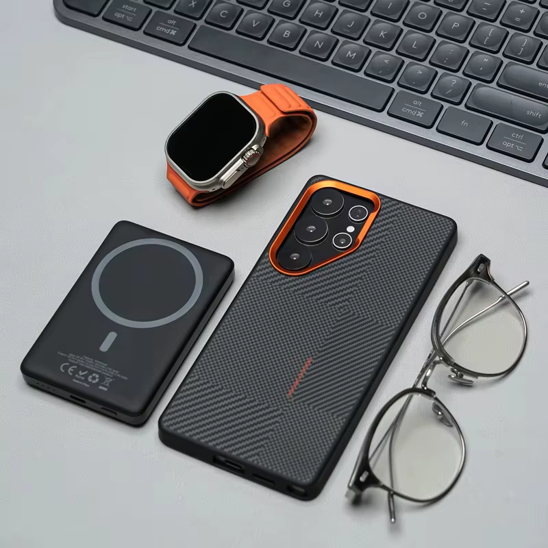 Magnetic Alloy Lens Magsafe Phone Case for Samsung Galaxy S25 Ultra S24 S23 Carbon Fibre Texture Wireless Charge Soft Edge Cover - Image 3