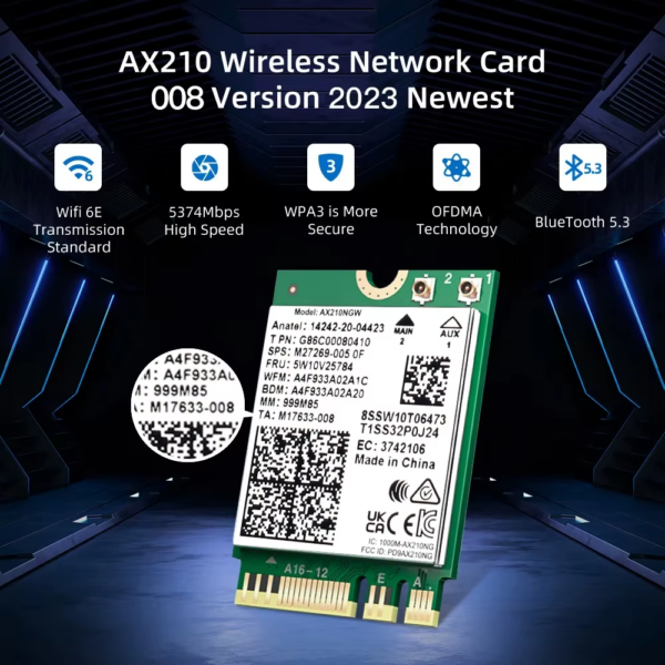 Wifi 6E AX210 Wireless Card Tri-Band 2.4Ghz/5Ghz/6Ghz 802.11Ax High-Speed