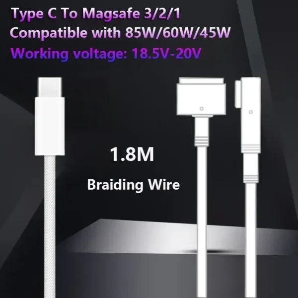 Type-C to Magsafe1 & 2 Fast Charging Cable Magnetic L / T Head for Macbook