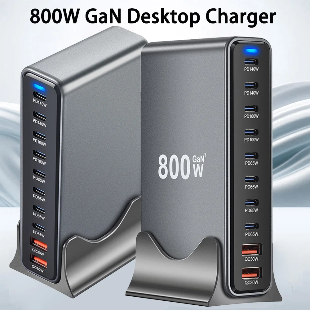 800W Gan 10 Ports Fast Charging Station Adapters USB C PD3.1 Desktop Charger - Image 3