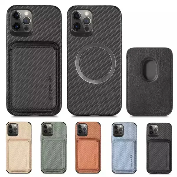 2 in 1 Carbon Fiber Magnetic Wallet & Macsafe Case for Iphone