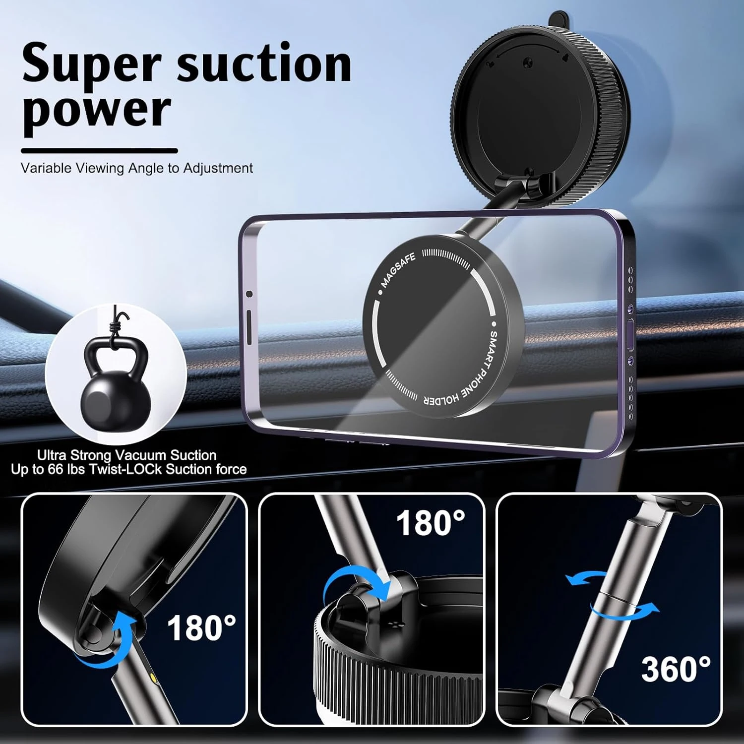 360° Vacuum Magnetic Car Phone Holder with Magsafe - Image 5