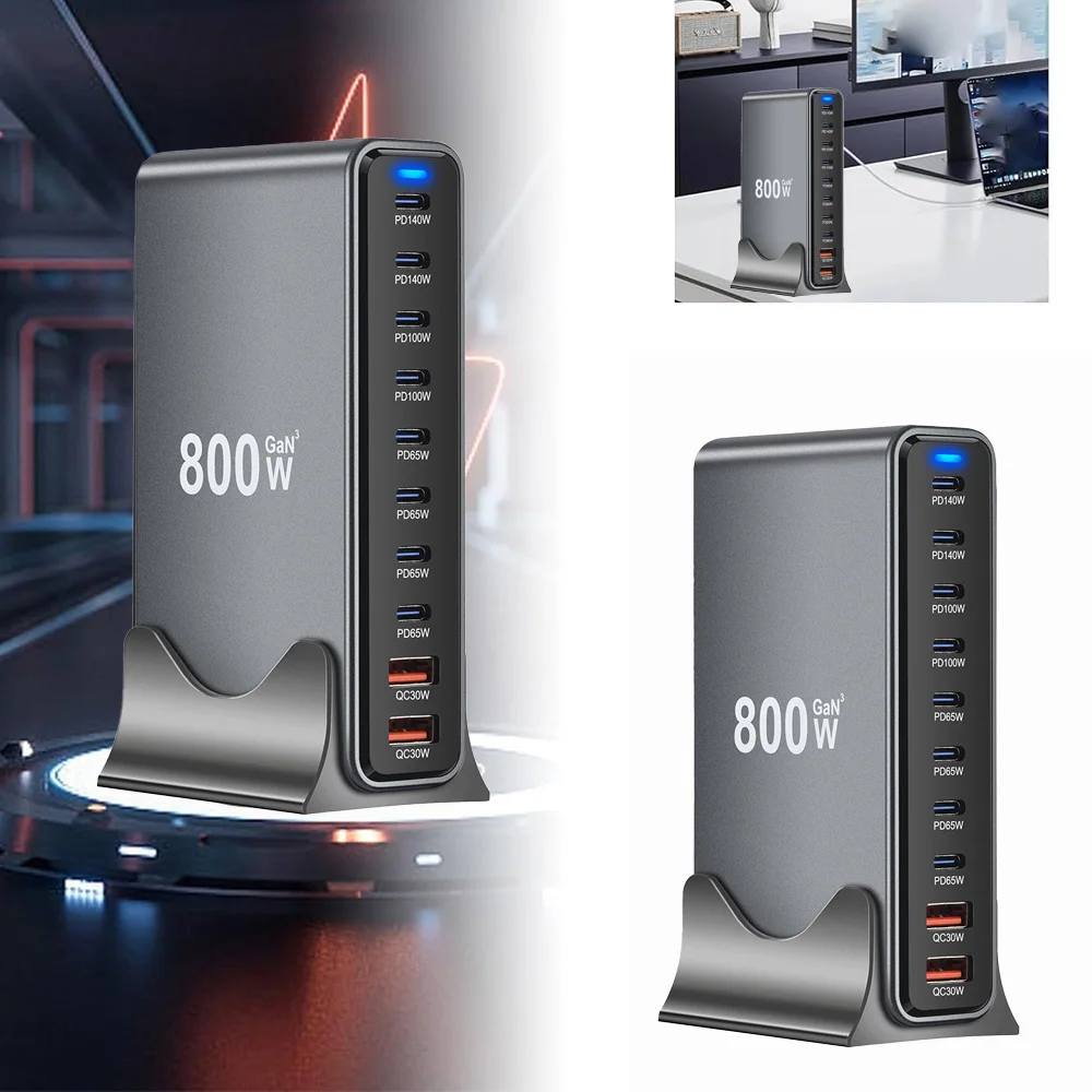 800W Gan 10 Ports Fast Charging Station Adapters USB C PD3.1 Desktop Charger - Image 5