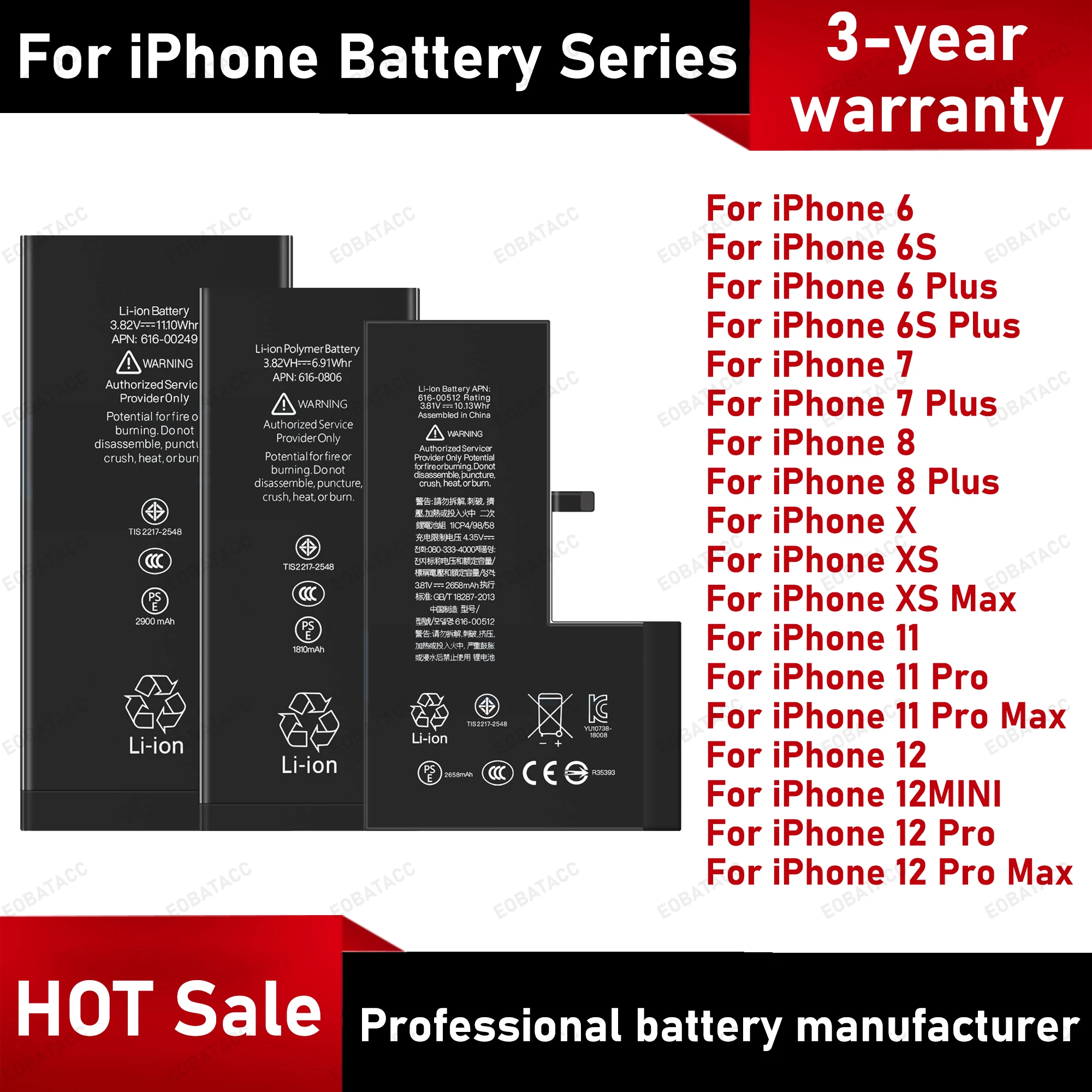 Battery for Iphone 6 6S 6P 6SP 7 7Plus 8 8Plus X XR XS 11 Pro MAX 12 12 Pro Max - Image 7