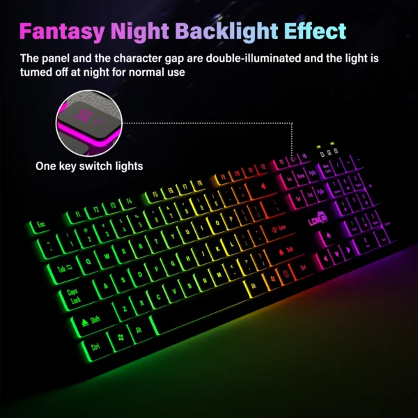 Computer Gaming Keyboard Light Backlit RGB Mute Wired Keyboard