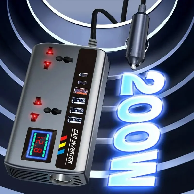 Car Adapter DC 12V/24V to AC 220V 200W Car Phone Charger Power Adapter 9 in 1 - Image 3