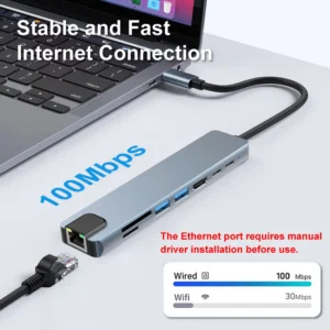 8 in 1 USB C Hub  Multi-Port Docking Station PD Ports, for Macbook Laptop - Image 3