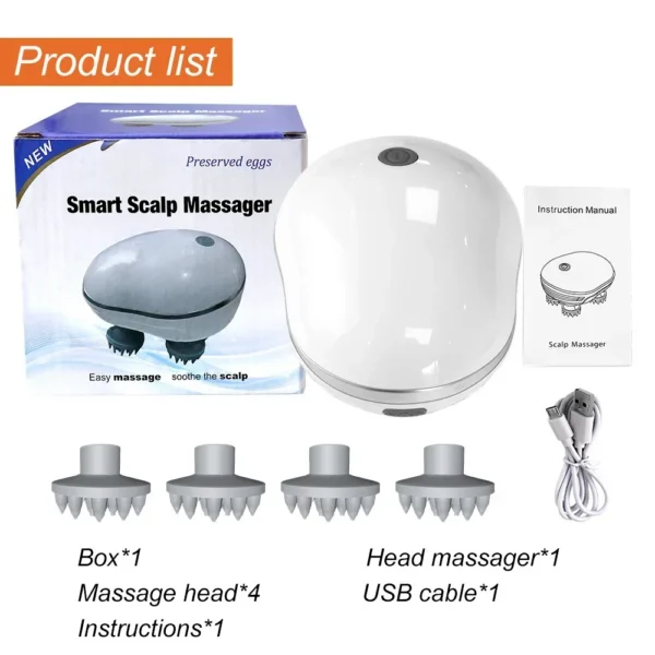 Infrared Scalp Massager with 4 Kneading Massage Heads Head Body