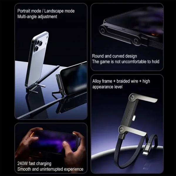 240W Fast Charging Foldable Phone Holder Data Cable Fast Charging Cable 2-In-1