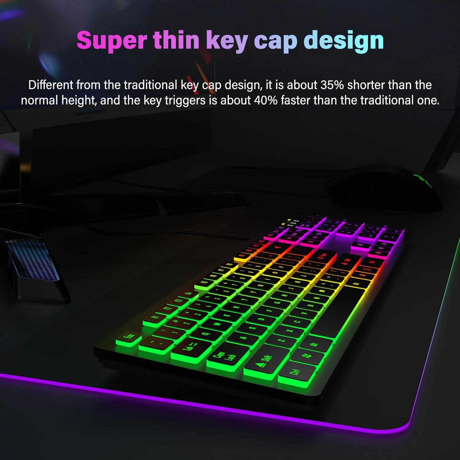 Computer Gaming Keyboard Light Backlit RGB Mute Wired Keyboard - Image 5