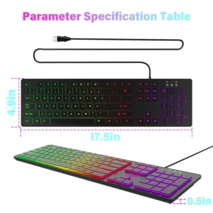 Computer Gaming Keyboard Light Backlit RGB Mute Wired Keyboard - Image 6