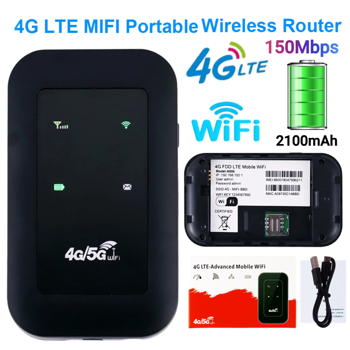 4G LTE Router Wifi Repeater Mifi Modem SIM Card Slot Usb/2100Mah - Image 3