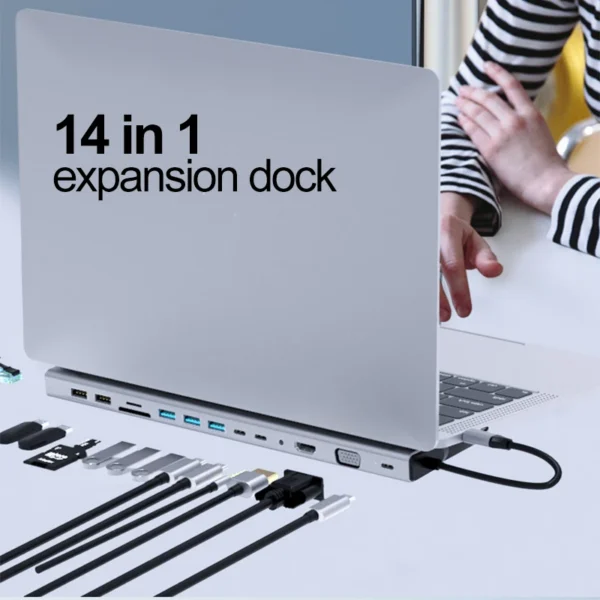 14-In-1 Type C Hub Expansion Docking Station for Ipad Laptop Notebook