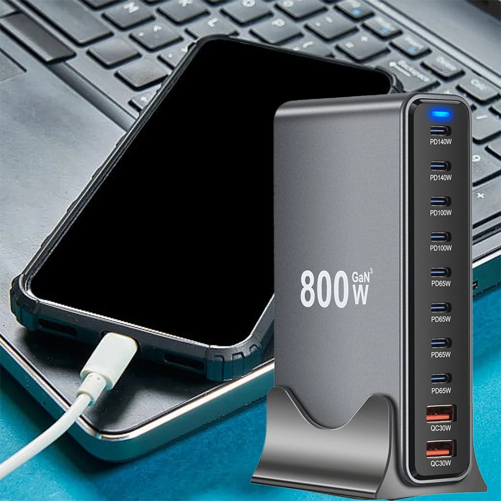 800W Gan 10 Ports Fast Charging Station Adapters USB C PD3.1 Desktop Charger - Image 4