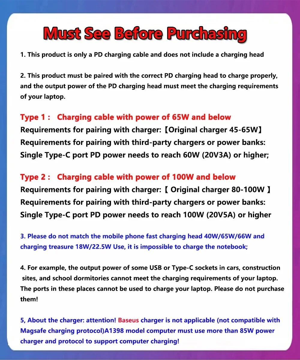 Type-C to Magsafe1 & 2 Fast Charging Cable Magnetic L / T Head for Macbook - Image 3