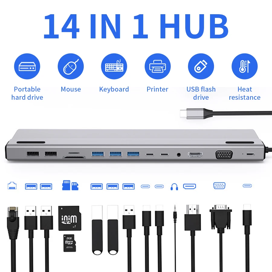 14-In-1 Type C Hub Expansion Docking Station for Ipad Laptop Notebook - Image 1