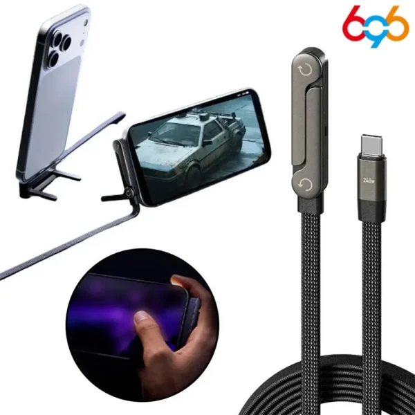 240W Fast Charging Foldable Phone Holder Data Cable Fast Charging Cable 2-In-1