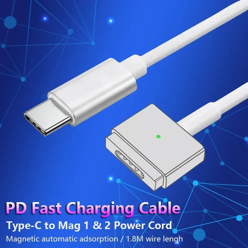 Type-C to Magsafe1 & 2 Fast Charging Cable Magnetic L / T Head for Macbook - Image 2