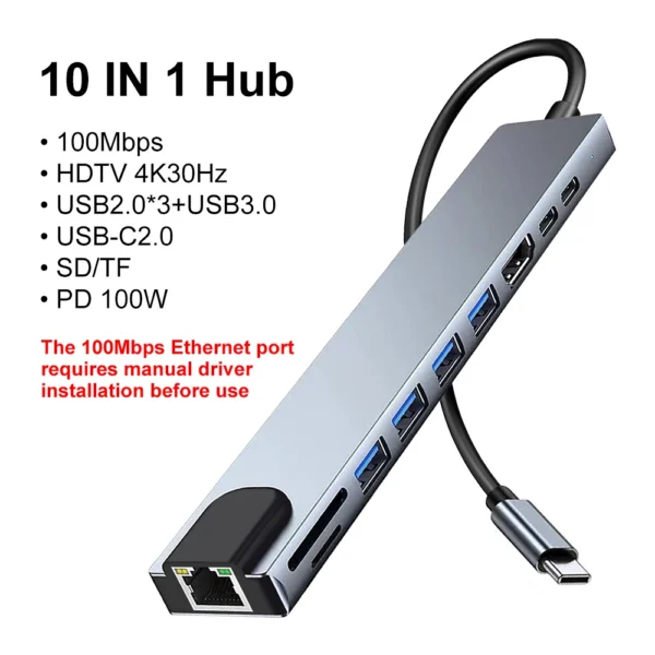 8 in 1 USB C Hub  Multi-Port Docking Station PD Ports, for Macbook Laptop