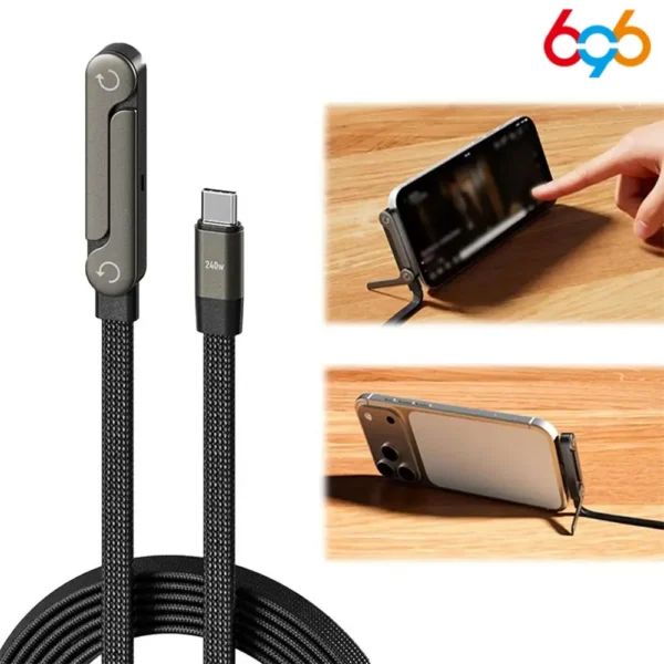 240W Fast Charging Foldable Phone Holder Data Cable Fast Charging Cable 2-In-1
