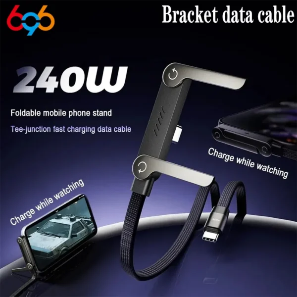 240W Fast Charging Foldable Phone Holder Data Cable Fast Charging Cable 2-In-1