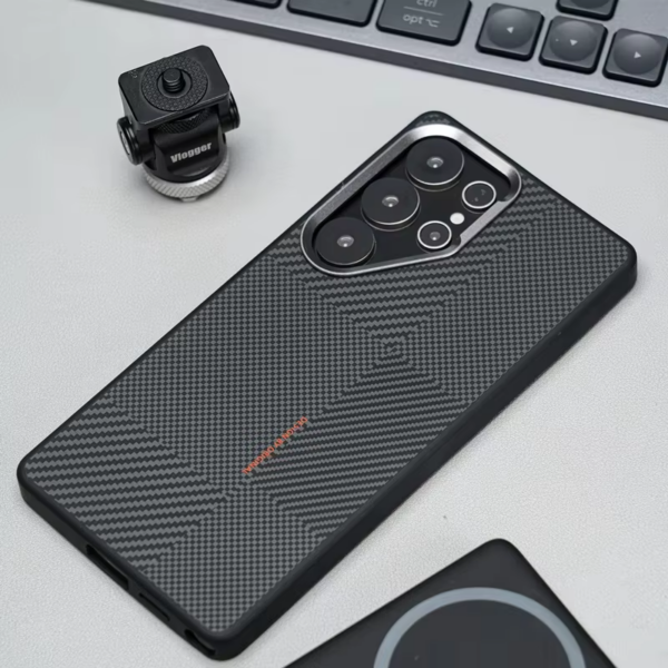 Magnetic Alloy Lens Magsafe Phone Case for Samsung Galaxy S25 Ultra S24 S23 Carbon Fibre Texture Wireless Charge Soft Edge Cover