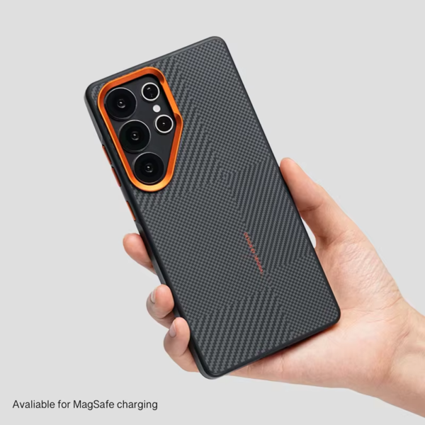 Magnetic Alloy Lens Magsafe Phone Case for Samsung Galaxy S25 Ultra S24 S23 Carbon Fibre Texture Wireless Charge Soft Edge Cover
